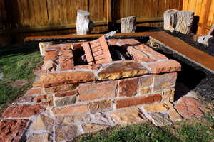 Backyard fireplace meeting area