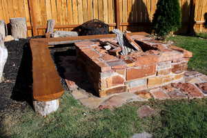 Backyard fireplace meeting area