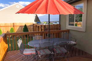 Wood deck dining area