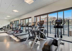 Gym featuring a paneled ceiling