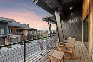 View of balcony at dusk