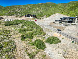 Drone / aerial view featuring a mountain view