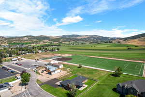 Aerial view featuring a mountain view