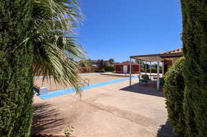 View of swimming pool with a patio