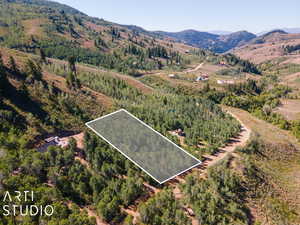 Birds eye view of property with a mountain view