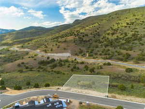 Birds eye view of property with a mountain view