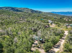 Drone / aerial view featuring a mountain view