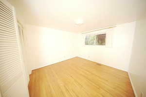 Interior space with hardwood / wood-style floors and a closet