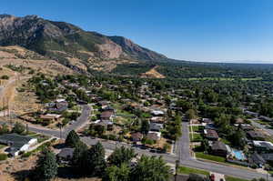 Aerial view featuring a mountain view