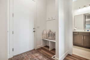 Mudroom featuring dark hardwood / wood-style floors and sink