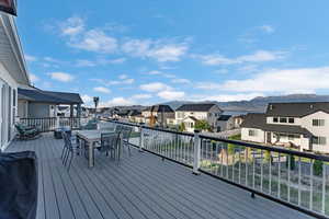 Wooden terrace with a mountain view