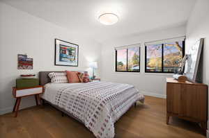 Bedroom with wood-type flooring