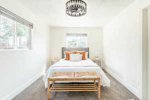 Bedroom with multiple windows and carpet floors