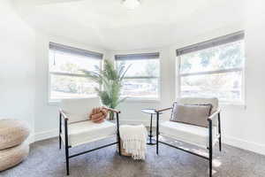 Living area with carpet flooring