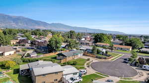 Aerial view featuring a mountain view