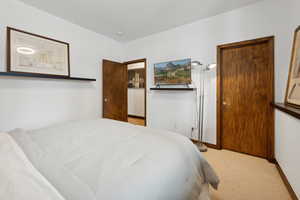 Bedroom featuring carpet