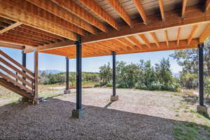 View of patio with a mountain view