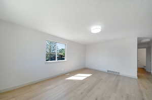 Empty room featuring light wood-type flooring