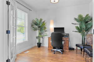 Office space featuring light hardwood / wood-style flooring and a wealth of natural light