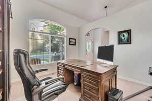 Office area with light tile patterned floors