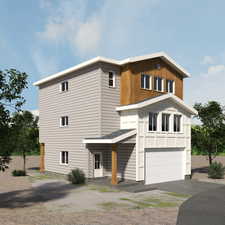 Exterior rendering to give an idea of intended finishes.