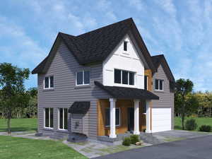 Exterior rendering to give an idea of intended finishes (charcoal option).