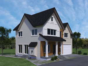 Exterior rendering to give an idea of intended finishes (greige option).