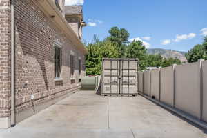 View of patio / terrace featuring a mountain view