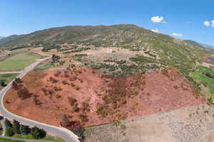 Drone / aerial view featuring a mountain view