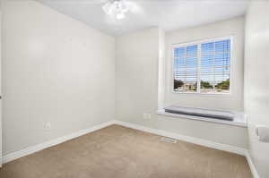 Spare room with light colored carpet and ceiling fan