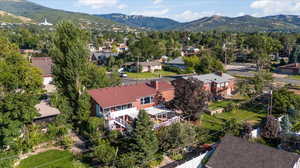 Drone / aerial view featuring a mountain view