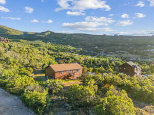 Drone / aerial view with a mountain view