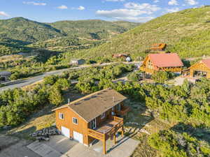 Drone / aerial view with a mountain view