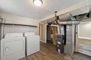 Laundry room featuring separate washer and dryer and gas water heater