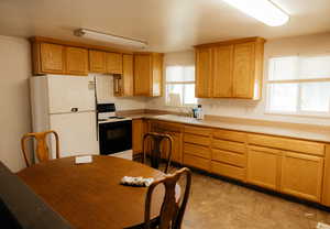 Kitchen featuring sink and white appliances