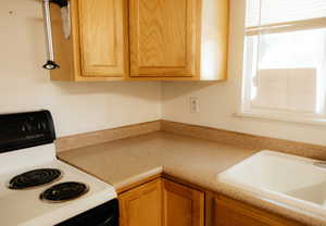 Kitchen featuring sink and white electric stove