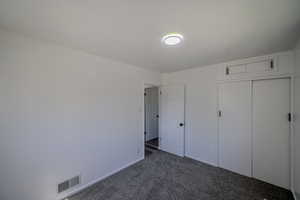 Unfurnished bedroom featuring a closet, carpet, and a textured ceiling