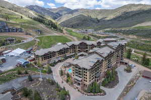 Drone / aerial view featuring a mountain view