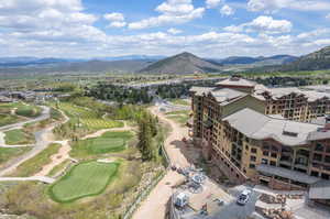 Drone / aerial view featuring a mountain view