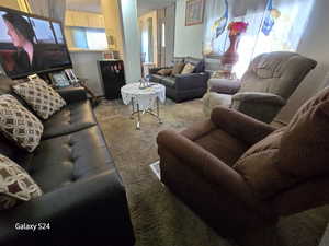 Living room featuring carpet flooring