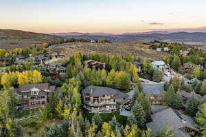 Aerial view at dusk with a mountain view