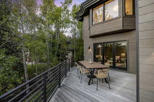 View of deck at dusk
