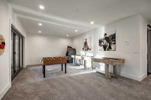 Recreation room with carpet