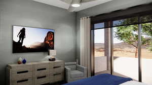 Bedroom with ceiling fan rending