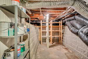 Mechanical area in basement, radon mitigation system, storage area