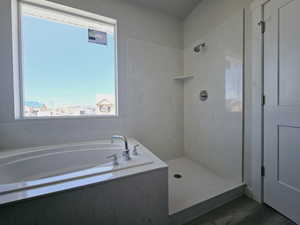 Bathroom featuring shower with separate bathtub