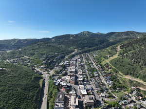 Aerial view featuring a mountain view