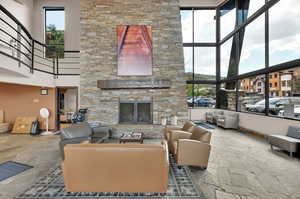 Community center and a stone fireplace