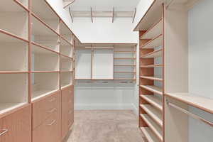 Spacious closet featuring light colored carpet