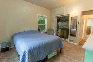 Bedroom with a closet and carpet flooring